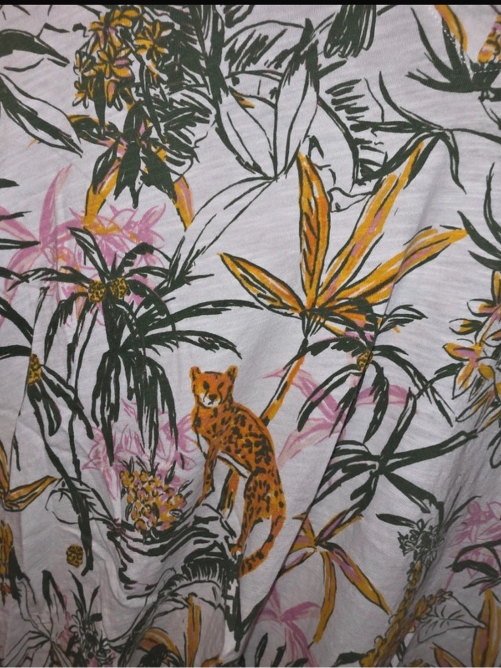 Rachel Zoe White Tropical Leopard V-Neck Tee with Green and Yellow Print cotton - Picture 4 of 5